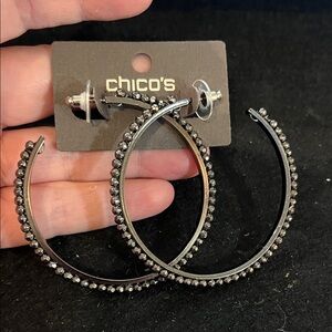 Chico's Elegant Black Crystal Hoop Earrings